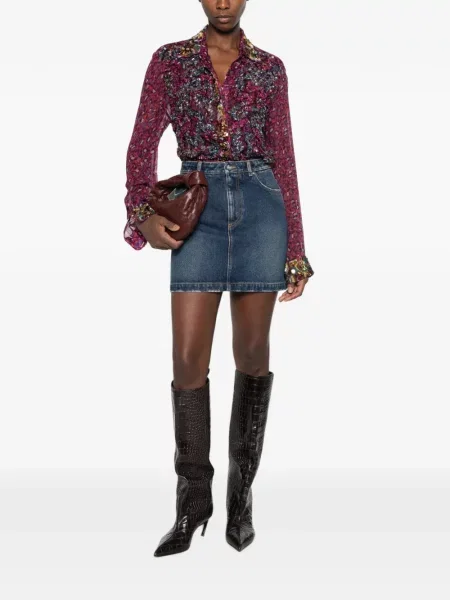 Fustă din denim Dolce & Gabbana cu autograf albastru