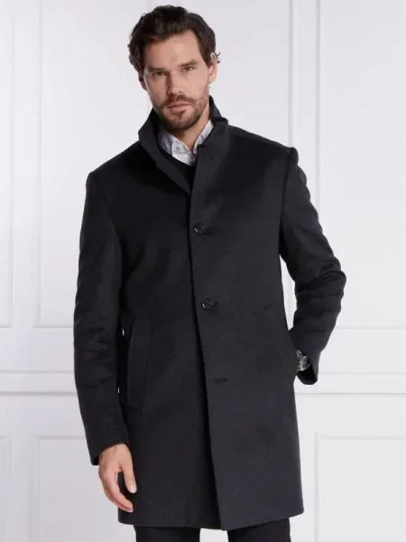 Joop! De lână palton Maron cu adaos de cașmir gri