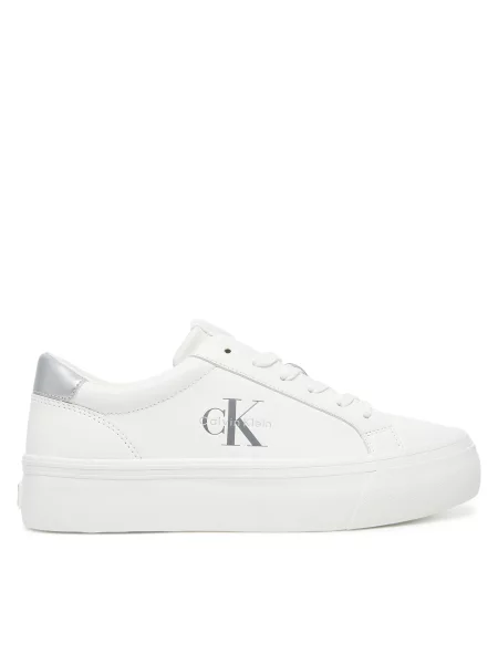 Sneakersy Calvin Klein Vulc Flatf Lth Silver Logo Tag bílá