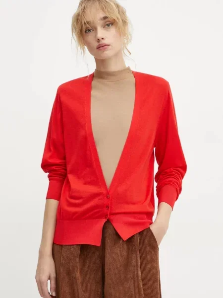 Вълнена жилетка BOSS от лека материя червено