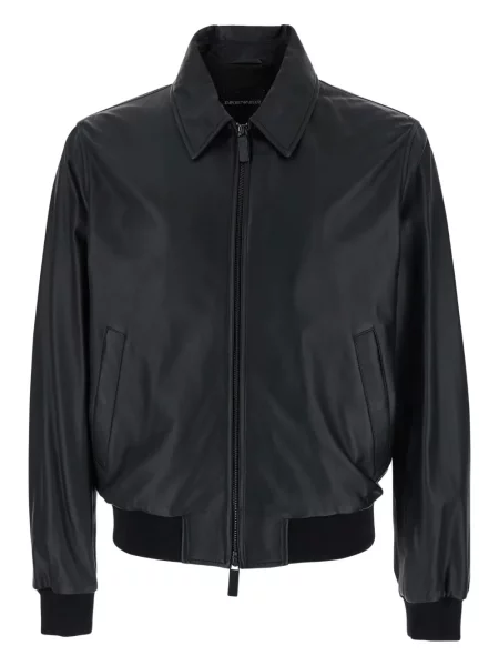 Kurtka skórzana Emporio Armani prążkowana czarna