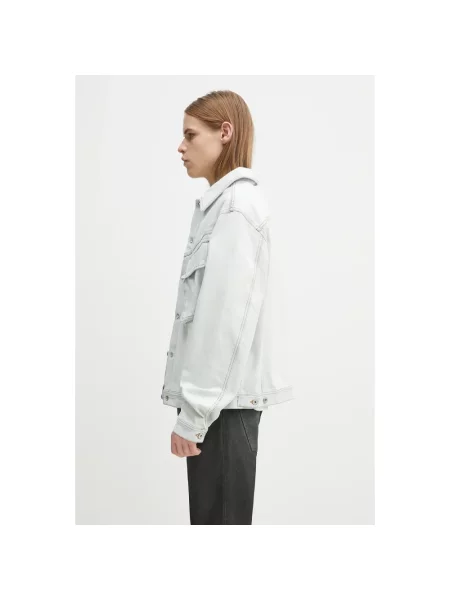 Marcelo Burlon kurtka jeansowa Bleach Denim Cargo Jacket Light Blue No przejściowa niebieski