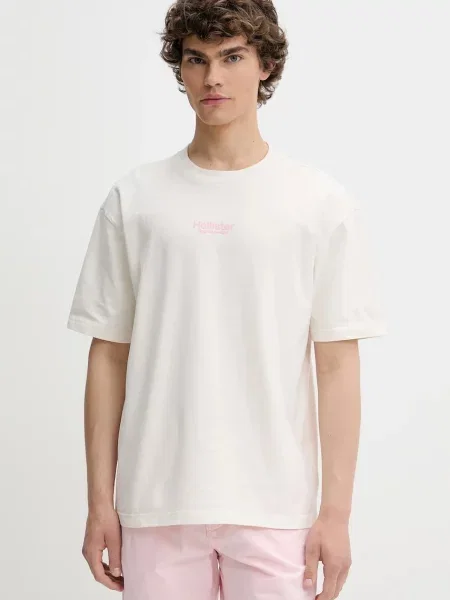 Tričko Hollister Co. s aplikací béžová