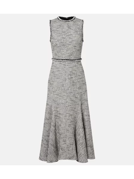 Sukienka midi Safiyaa tweedowa do kolan garniturowa szara