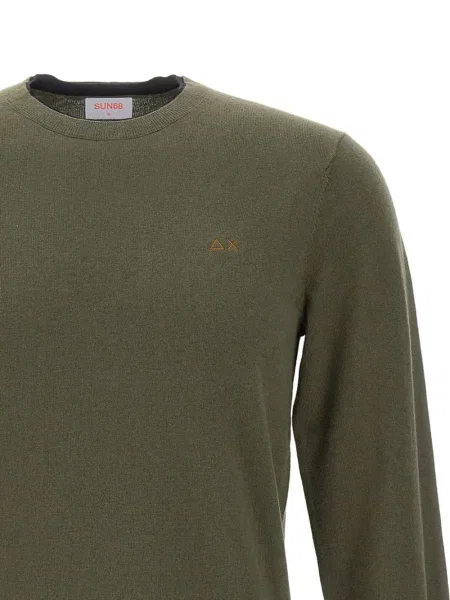 Pulover Sun68 cu broderie cu decolteu rotund verde