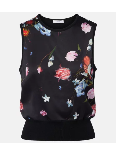 Kamizelka Erdem wełniana w kwiatki z nadrukiem czarna