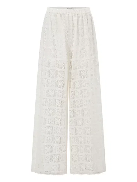 Pantaloni Into The East cu broderie cu model floral alb