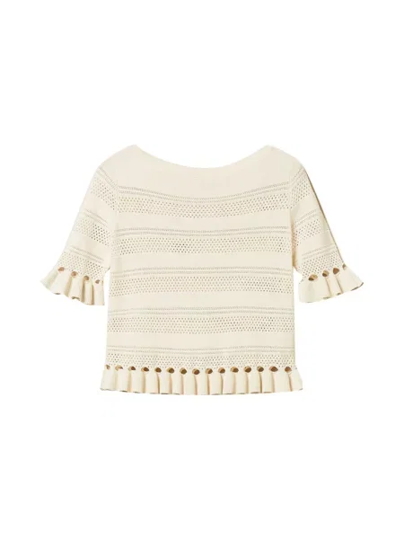 Sweter Twinset z falbankami beżowy