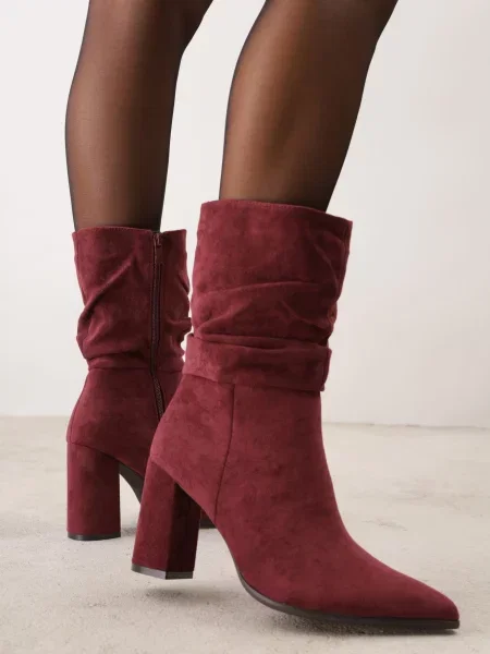 Botine încrețite cu gros Koleta Bordo bej