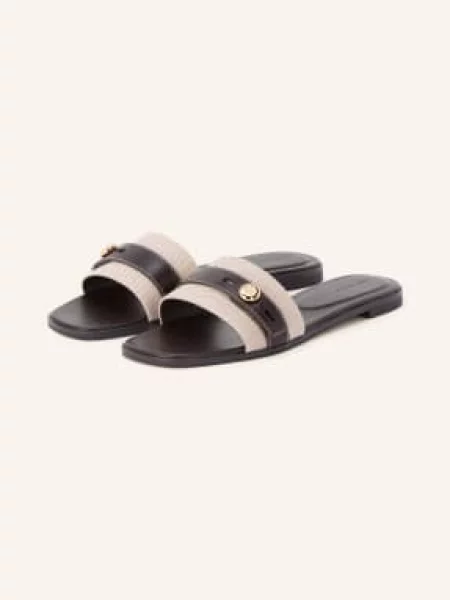 Tory Burch Pantofle Romy černá / zlatá bílá