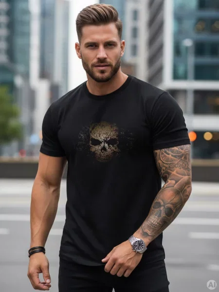 T-shirt z nadrukiem czaszki czarny