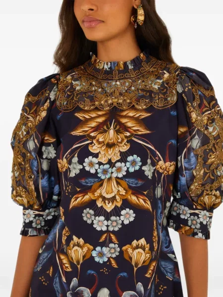 Rochie mini Farm Rio cu broderie albastru