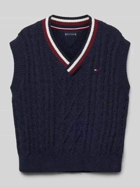 Sweter z dekoltem w serek model ‘GLOBAL’ Tommy Hilfiger Teens granatowy