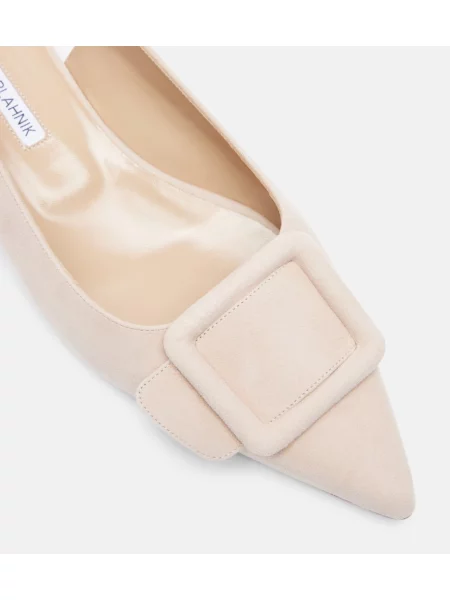 Balerini Manolo Blahnik din piele de căprioară slingback bej