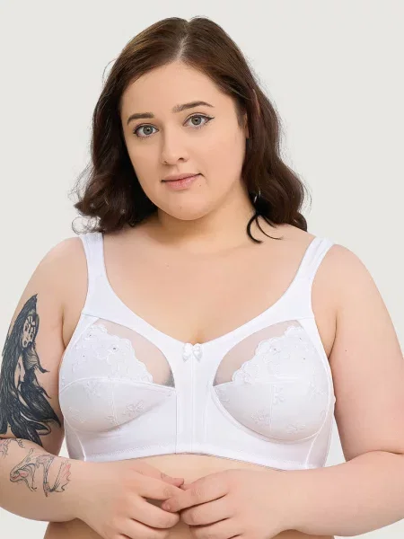 Однотонный бюстгальтер с вышивкой білий