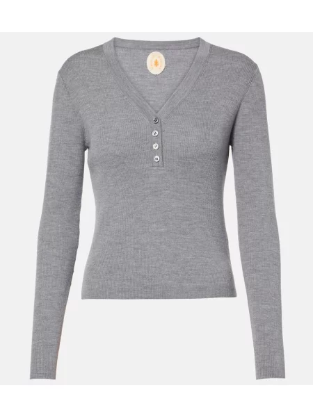 Cămașă Jardin Des Orangers de lână cu guler henley gri