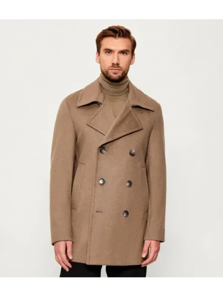 BOSS BLACK De lână palton cu adaos de cașmir negru