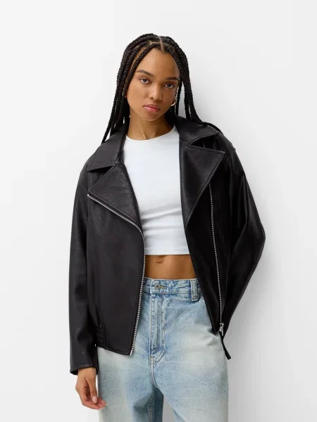 Bershka Geacă de primăvară-toamnă negru