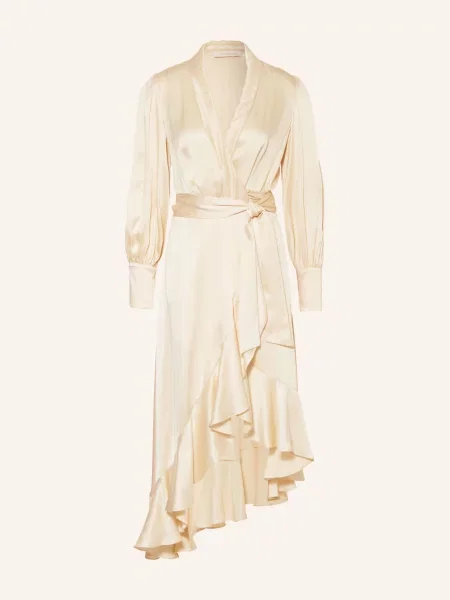 Zimmermann Sukienka Kopertowa Z Jedwabiu Z Wolantami beige beżowa