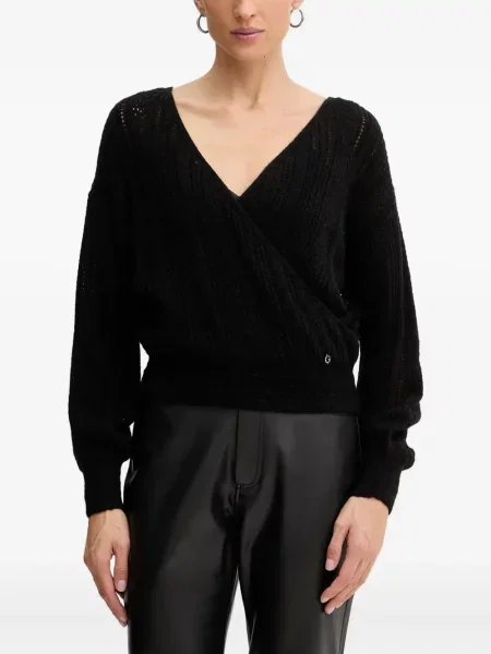 Пуловер Guess с V-образно деколте черно