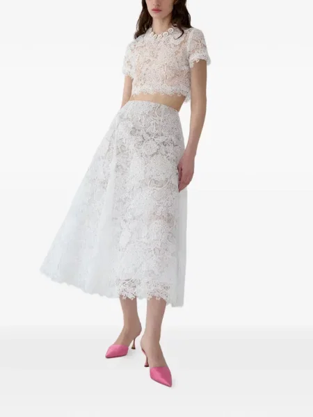 Fustă midi Carolina Herrera din dantelă alb