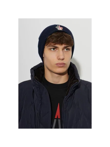Czapka Moncler wełniana niebieska