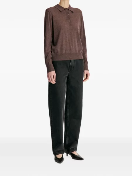 Lung tricou polo Loulou De Saison maro