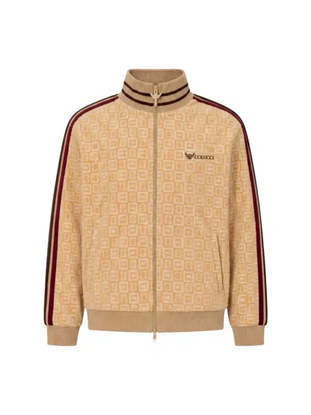 Welurowa bluza rozpinana Carlo Colucci z logo beżowa