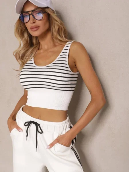 Biało-Czarny Tank Top z Prążkowanego Materiału w Print w Sesarila biały