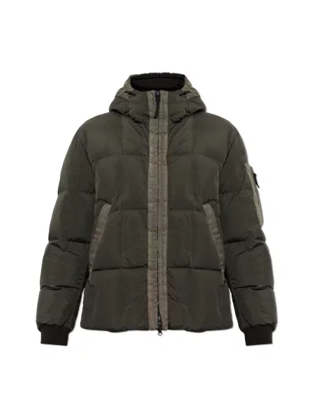 Kurtka puchowa Stone Island z kapturem z kamieniami szara