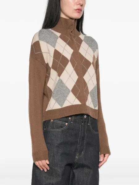 Gulerat pulover Max Mara cu model argyle maro