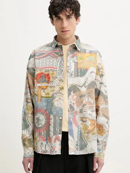 Риза Desigual COLOR мъжка със стандартна кройка с класическа яка сиво