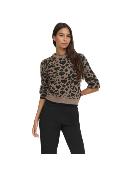 Pulover Jacqueline De Yong cu imprimeu animal print bej