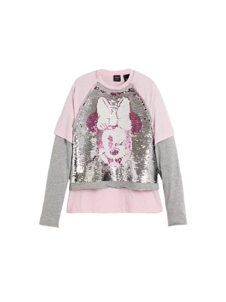 Desigual Tricou Minnie Mouse gri amestecat / roz / argintiu alb