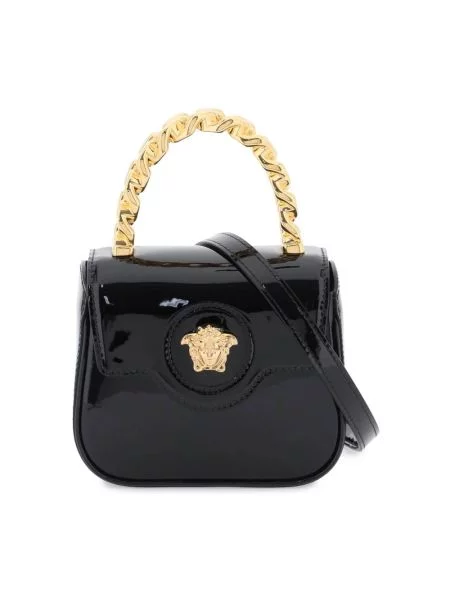 Lakierowana mały torebka skórzana Versace skórzana czarna