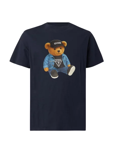 GUESS Tricou albastru marin / albastru denim / maro cappuccino negru