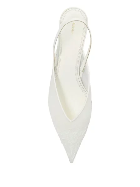 Pantofi cu toc Neous din dantelă slingback alb