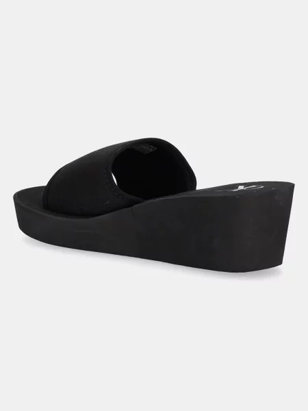 Pantofle Calvin Klein Jeans BEACH WEDGE SLIDE CANVAS na klínku černá
