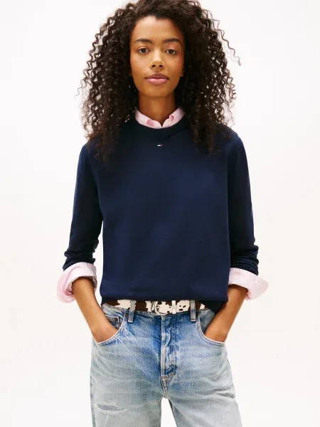 Tommy Jeans Pulover Essential bleumarin / roșu alb