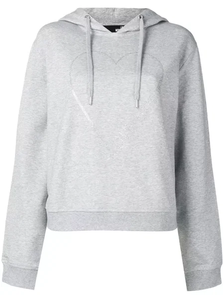 Суичър с качулка Love Moschino с принт със сърца сиво