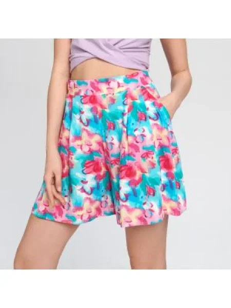 Sinsay Květované kraťasy Tyrkysová