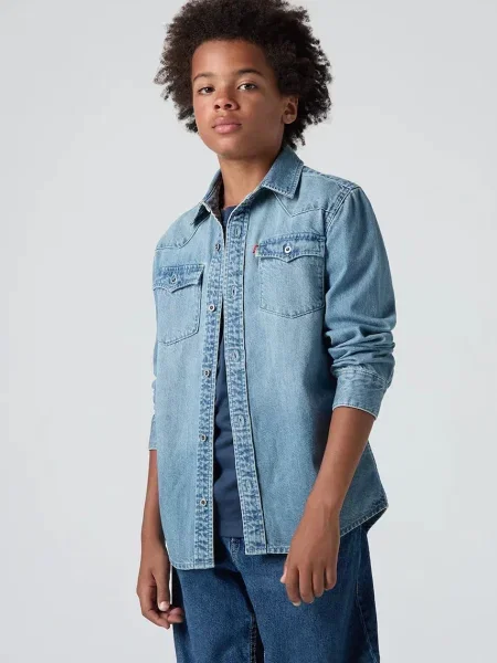 Levi's cămașă pentru copii din denim NEW BARSTOW WESTERN SHIRT albastru