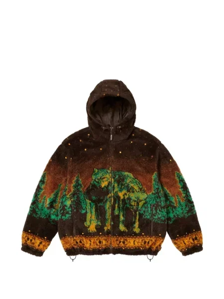 Geacă Supreme din fleece cu glugă maro
