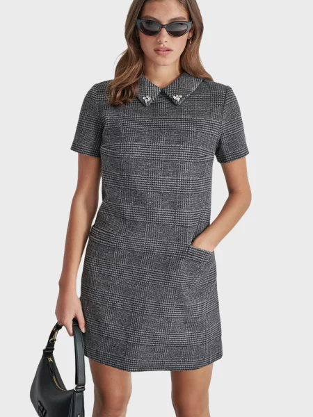 Вовняна картата сукня Dkny сіра
