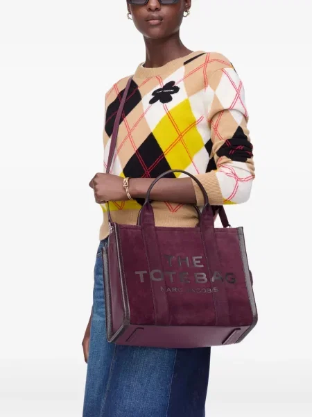 Geantă Marc Jacobs din piele de căprioară roșu