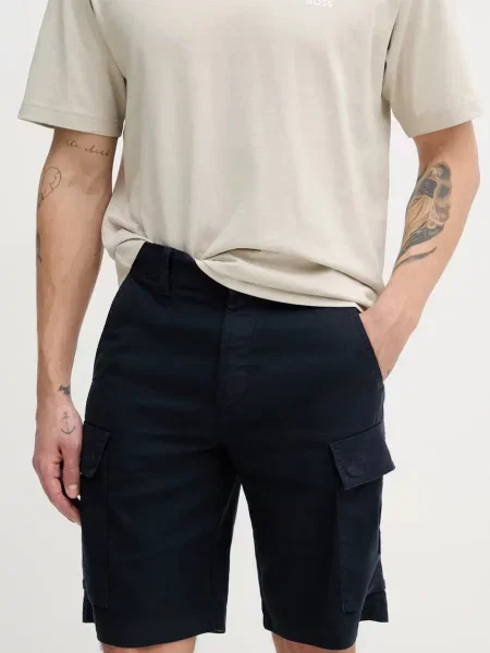 BOSS Orange pantaloni scurti din in barbati marin albastru