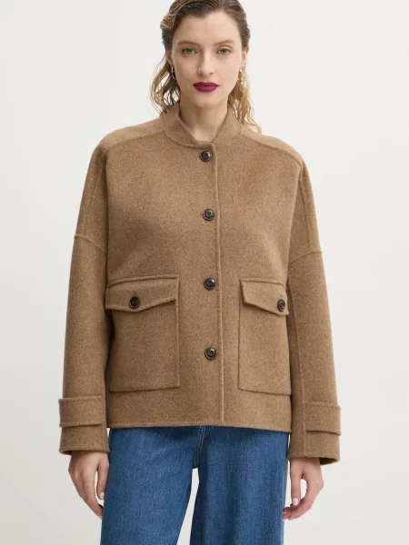 Sessun kurtka wełniana przejściowa oversize beżowy