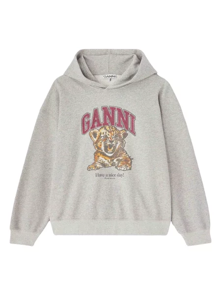 Bluza z kapturem Ganni w tygrysie prążki szara