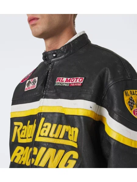 Kožená bunda Polo Ralph Lauren s aplikáciou čierna