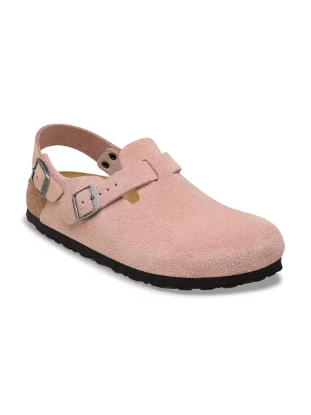 Klapki Birkenstock zamszowe na płaskim obcasie różowe